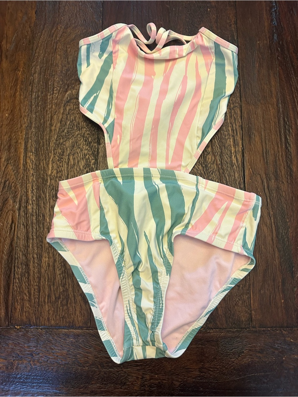 Kids One-Piece Swimsuit in Pink, Teal & Cream - back cutouts